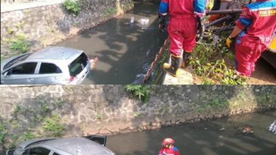 Dikemudikan Oleh Anak Usia 12 Tahun, Mobil Sedan di Bekasi Masuk Ke Sungai