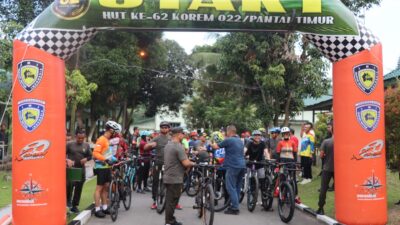 HUT Ke-62 Korem 022/PT, Polresta Deli Serdang Ikuti Kegiatan Sepeda Santai dan Baksos