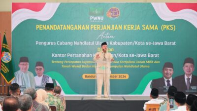 Saksikan Penandatanganan PKS antara Kantah dengan PCNU di Jabar, Menteri Nusron Dorong Sertipikasi Tanah Wakaf untuk Cegah Sengketa dan Konflik