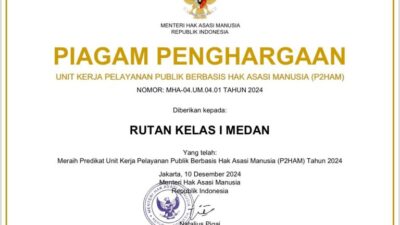 Rutan Kelas I Medan Kumham Sumut Raih Predikat Unit Kerja Berbasis P2HAM Tahun 2024